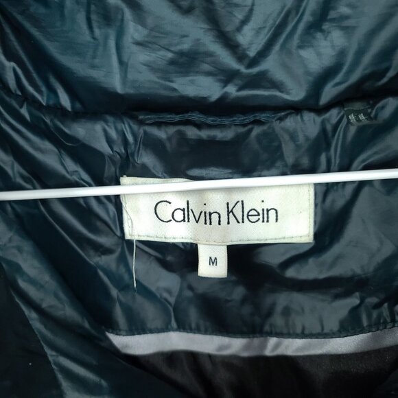 Calvin Klein Jacket Womens Medium Green Down Puffer Parka Faux Fur Full Zip - Picture 4 of 8
